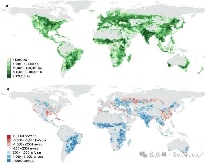 Global cropland extent and change by one-degree grid cell