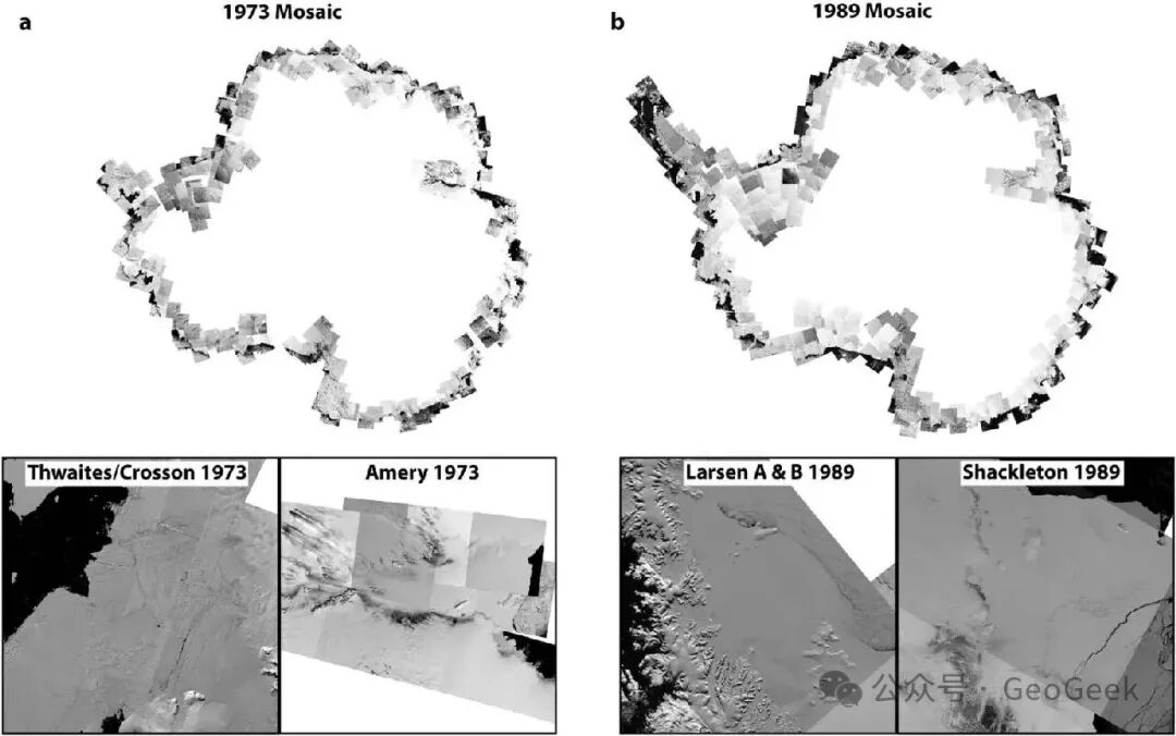 Antarctic ice-shelf mosaics assembled from imagery spanning multiple years